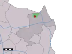 The village (dark red) and the statistical district (light green) of Oud Ootmarsum in the municipality of Dinkelland.