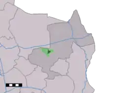 The village centre (dark green) and the statistical district (light green) of Weerselo in the municipality of Dinkelland.