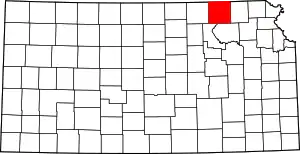 Map of Kansas highlighting Marshall County