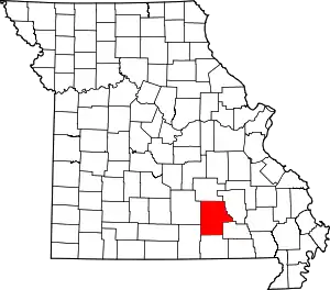 Map of Missouri highlighting Shannon County