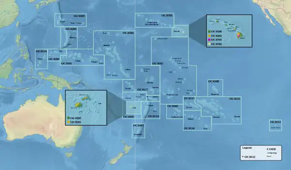 All ecoregions within the Oceanian realm