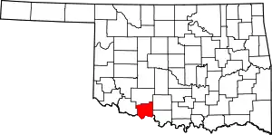 Map of Oklahoma highlighting Cotton County