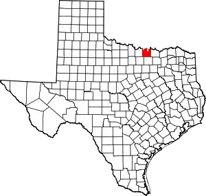 Map of Texas highlighting Cooke County