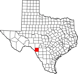 Map of Texas highlighting Kinney County