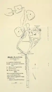 Hand-drawn map of a cave, showing meandering underground river passage as well as surface topography including large shakeholes.