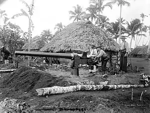 United States Marines and a naval gun in Upolu, 1899.