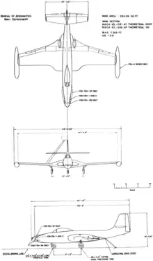 3-view line drawing of the McDonnell F2H-2 Banshee