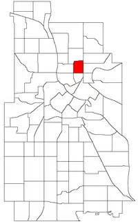 Location of Logan Park within the U.S. city of Minneapolis