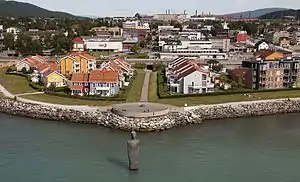 View of the town from the fjord in July 2003