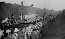 Moto-Choshi Station under construction by army engineers circa 1913