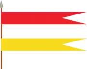 a representation of a flag standard, with separated red and yellow banners