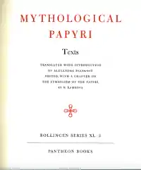 Page from a book which reads Mythological Papyri in large text