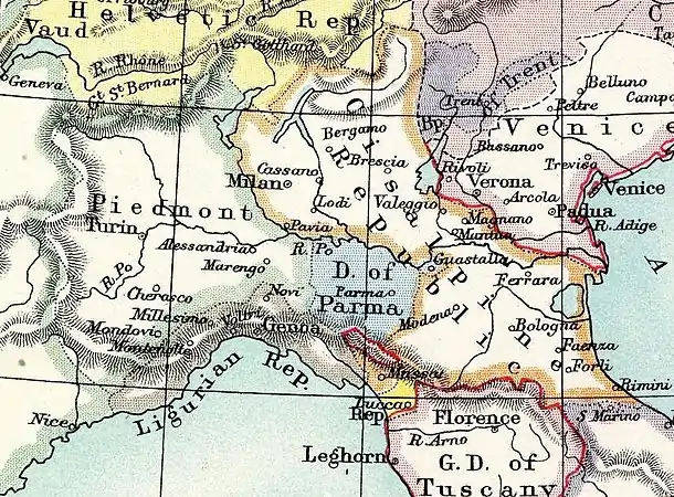 1799: sister republics in northern Italy.  Piedmontese Republic