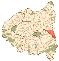 Location (in red) within Paris inner suburbs