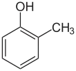 Kekulé, skeletal formula of o-cresol with some implicit hydrogens shown