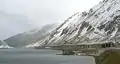 Oberalpsee and railway/road protection tunnel