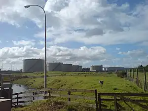 A petroleum-product storage depot at the western edge of Wiri