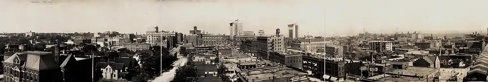 Downtown Omaha looking east from approximately North 30th and Farnam Streets.