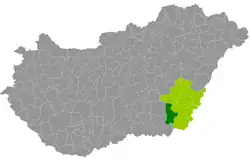 Orosháza District within Hungary and Békés County.