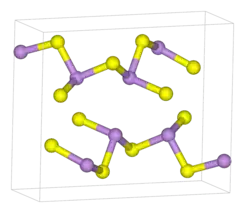 Ball and stick unit cell model of polymeric arsenic trisulfide