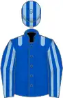 Royal blue, light blue epaulets, striped sleeves and cap