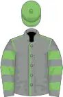 Grey, light green seams, hooped sleeves, light green cap