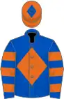 Royal blue, orange diamond, hooped sleeves, orange cap, royal blue diamond