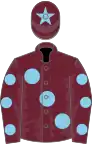 Claret, large sky blue spots, spots on sleeves, star on cap