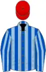 Royal blue and light blue stripes, red cap