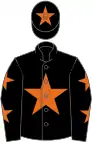 Black, orange star, black sleeves, orange stars, black cap, orange star