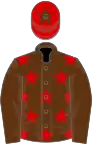 Brown, red stars, brown sleeves, red cap, brown star