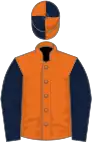 Orange, dark blue sleeves, quartered cap