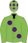 Light green, large purple spots, light green cap, purple spots