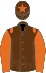 BROWN, orange epaulettes and sleeves, brown cap, orange star