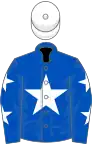 Royal blue, white star, royal blue sleeves, white stars, white cap