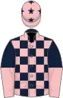 Dark blue and pink check, halved sleeves, pink cap, dark blue stars