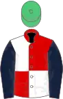 Red and white (quartered), dark blue sleeves, emerald green cap