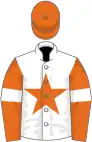 White, orange star, orange sleeves, white armlets, orange cap