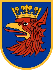 The arms of Szczecin are exempt from the rule of tincture because the crowned griffin's head is of a colour and metal.