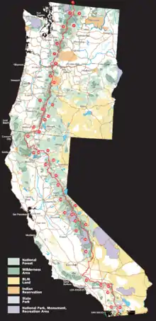 The Pacific Crest Trail passes through Timberline's ski area