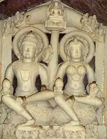 Image of King Nabhi and Mata Marudevi at Jain Museum, Khajuraho(alternatively identified as Sarvanubhuti & Kushmandini).