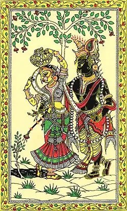 Patta Chitra painting depicting love story of Radha and Krishna.