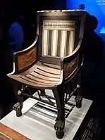 Armchair of Tutankhamun; 1336–1326 BC; wood, ebony, ivory and gold leaf; height: 71 cm; Exposition of Tutankhamun Treasure in Paris (2019)