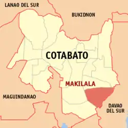 Map of Cotabato with Makilala highlighted