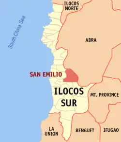 Map of Ilocos Sur with San Emilio highlighted