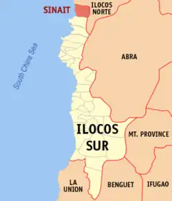 Map of Ilocos Sur with Sinait highlighted