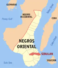 Map of Negros Oriental with Sibulan highlighted