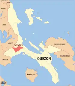 Map of Quezon with Tayabas highlighted