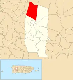 Location of Piletas barrio within the municipality of Lares shown in red