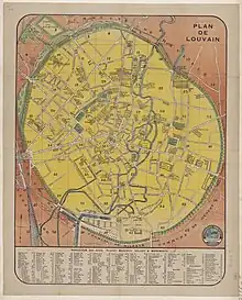 Map of the center of the town of Leuven or Louvan, from about 1890